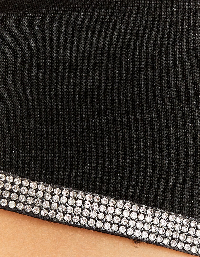 Ladies Black Cropped Top With Strass-Close Up View