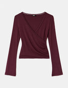 Tally Weijl Burgundy Ruched Top, front flat lay view