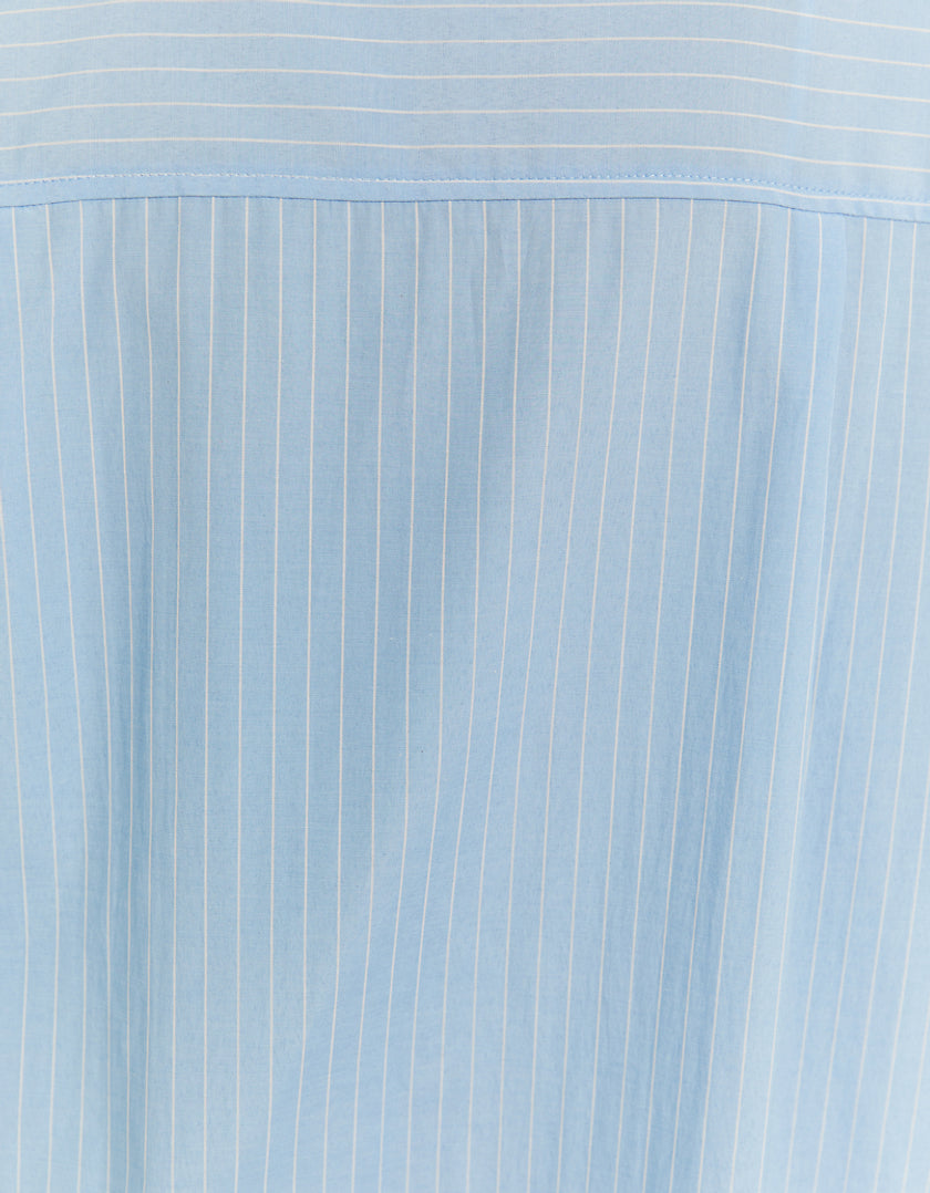 Ladies Light Blue Oversize Shirt With White Stripes-Close Up View