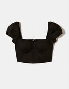 Tally Weijl Black Corset Top With Short Puff Sleeves BLACK back view