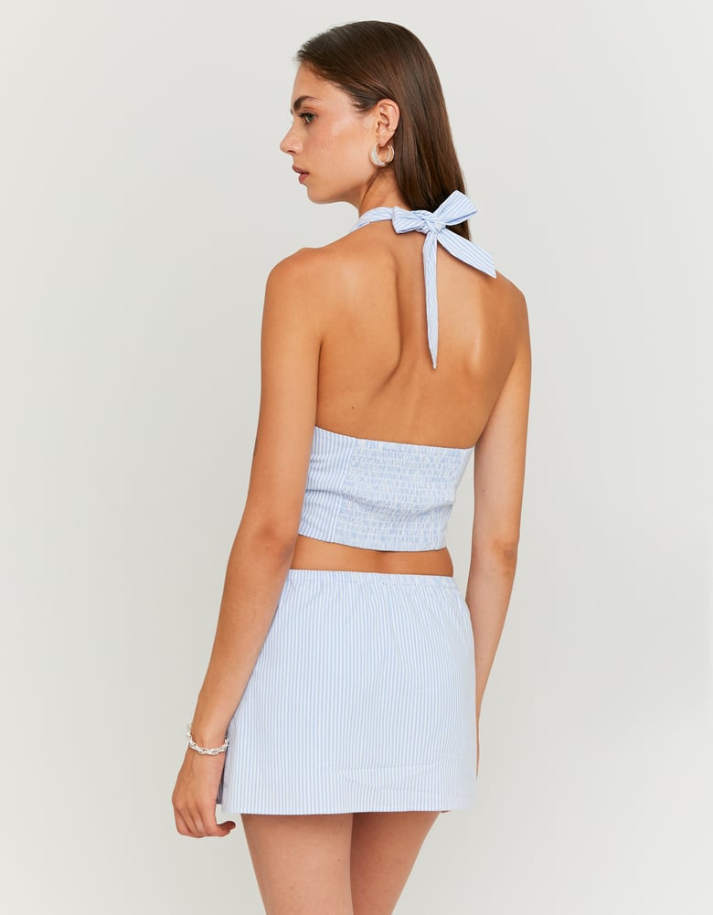 Ladies Blue & White Halter Top-Model Back View