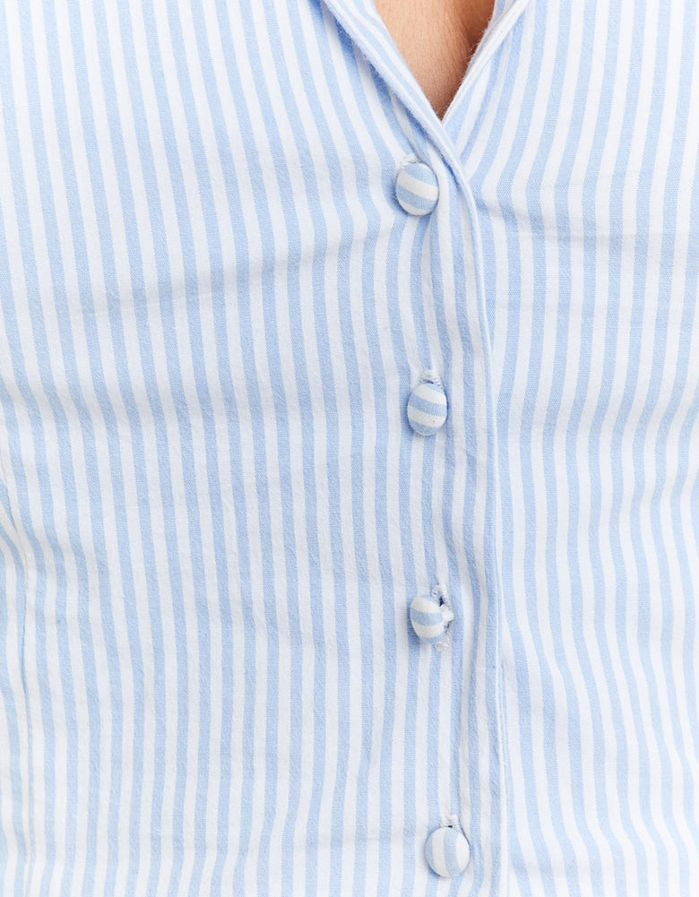 Ladies Blue & White Halter Top-Button View 