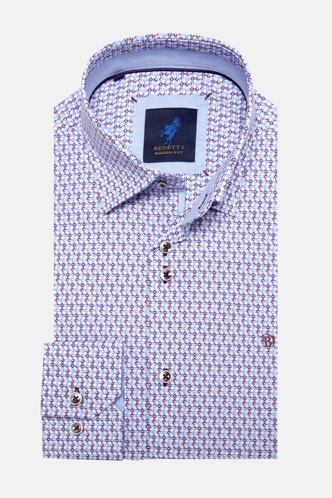 BENETTI Stephen Casual Pattern Long Sleeve Shirt RED detail view