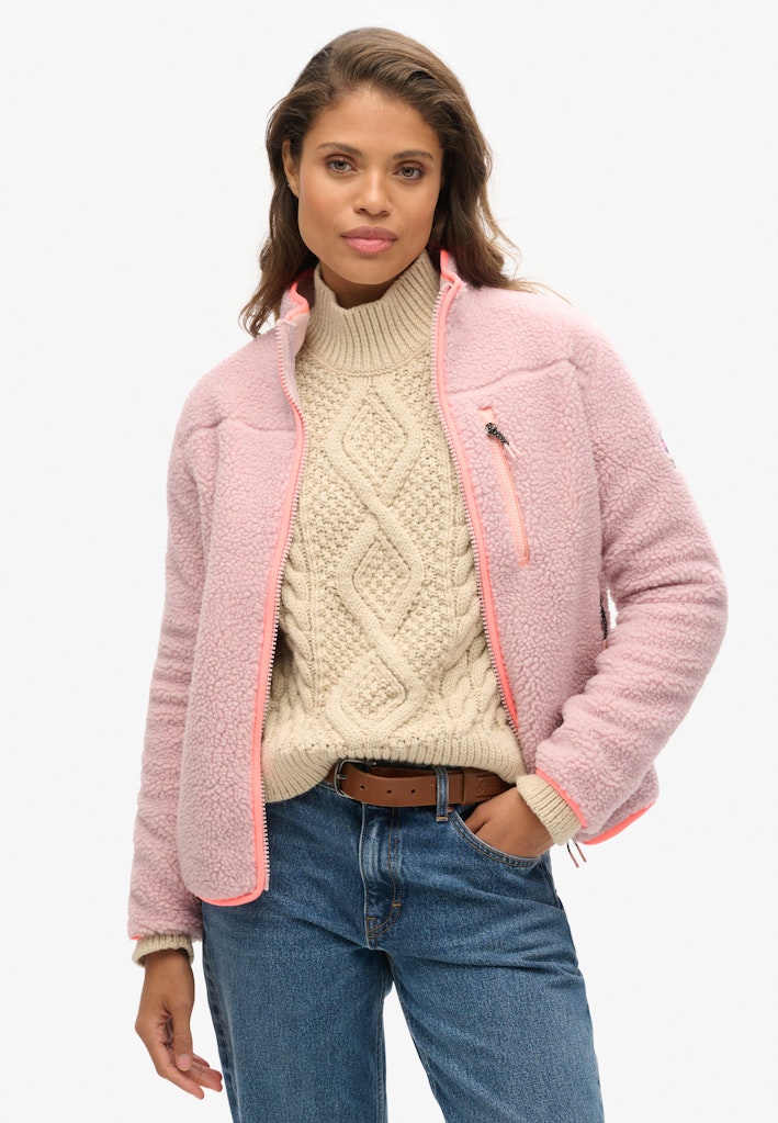 Superdry Ladies Outdoor Full Zip Fleece-Dusky Pink Dusky Pink front view