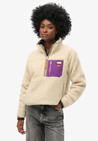 Superdry Ladies Vintage Retro Half Zip Fleece-Oatmeal Beige Oatmeal Beige front view
