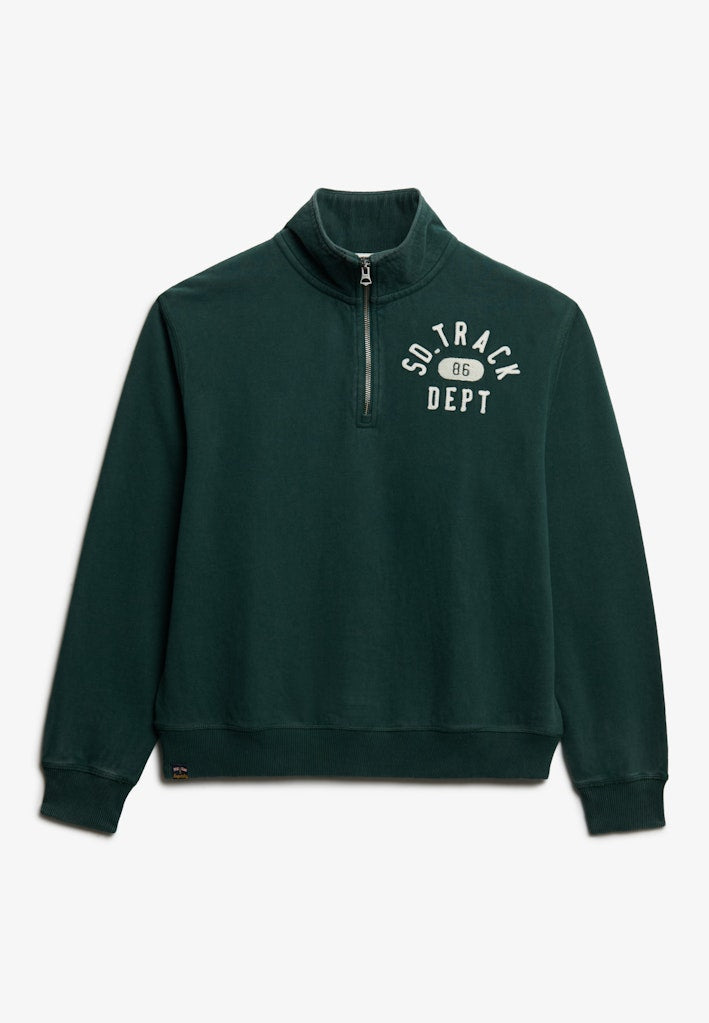 Superdry Ladies Athletic Essentials Applique Half Zip-Enamel Green Enamel Green flat front view