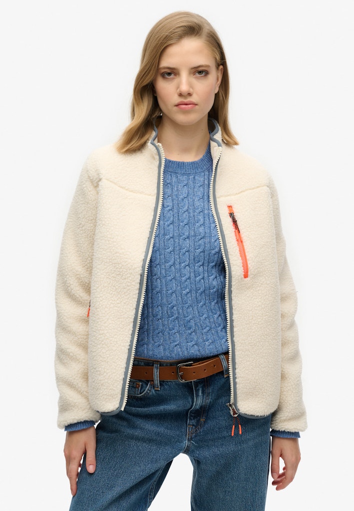Outdoor Full Zip Fleece-Ecru-Zip open view
