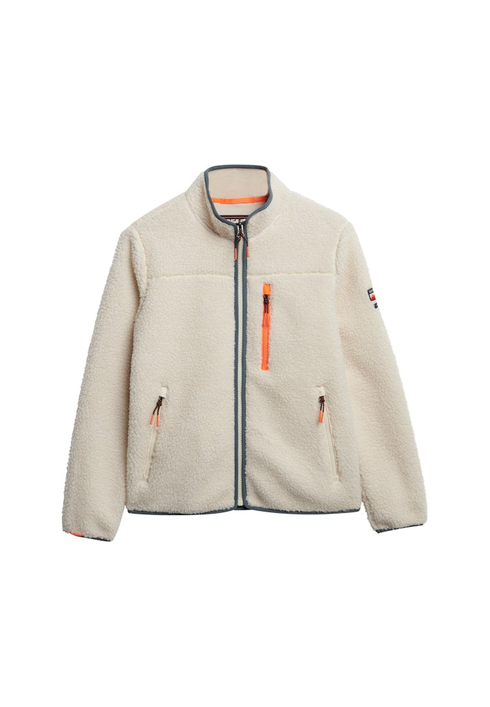 Superdry Ladies Outdoor Full Zip Fleece-Ecru Ecru flat front view