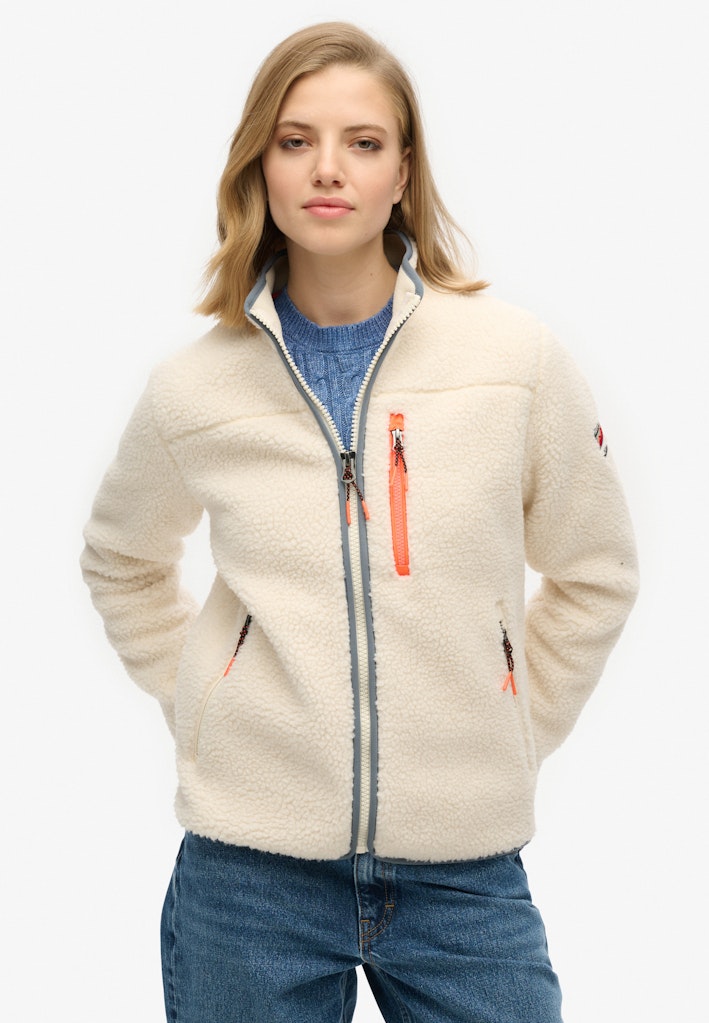 Superdry Ladies Outdoor Full Zip Fleece-Ecru Ecru front view