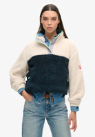 Superdry Ladies Super Soft Mash Up Half Zip-Rice White Rice White front view