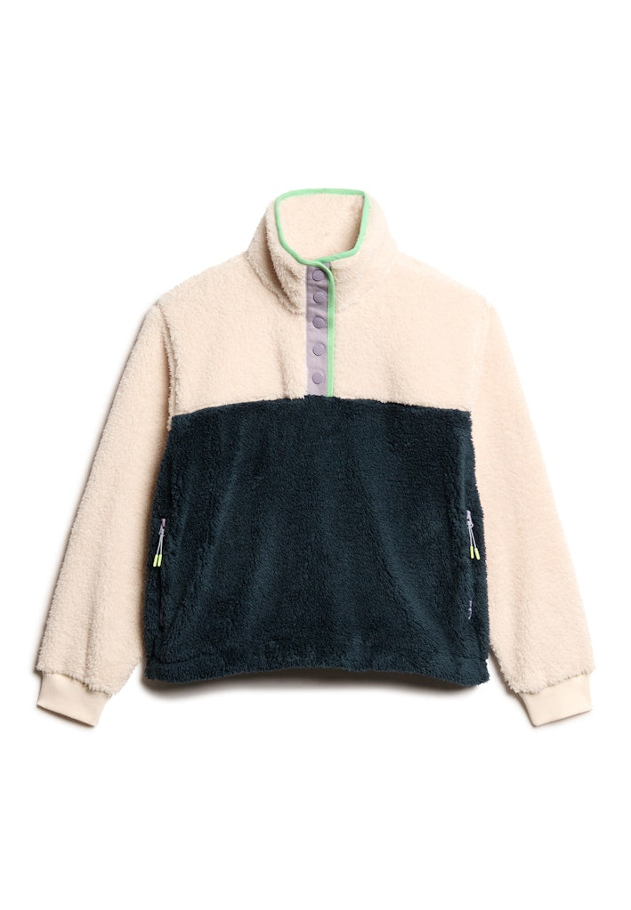 Super Soft Mash Up Half Zip-Rice White-Front view