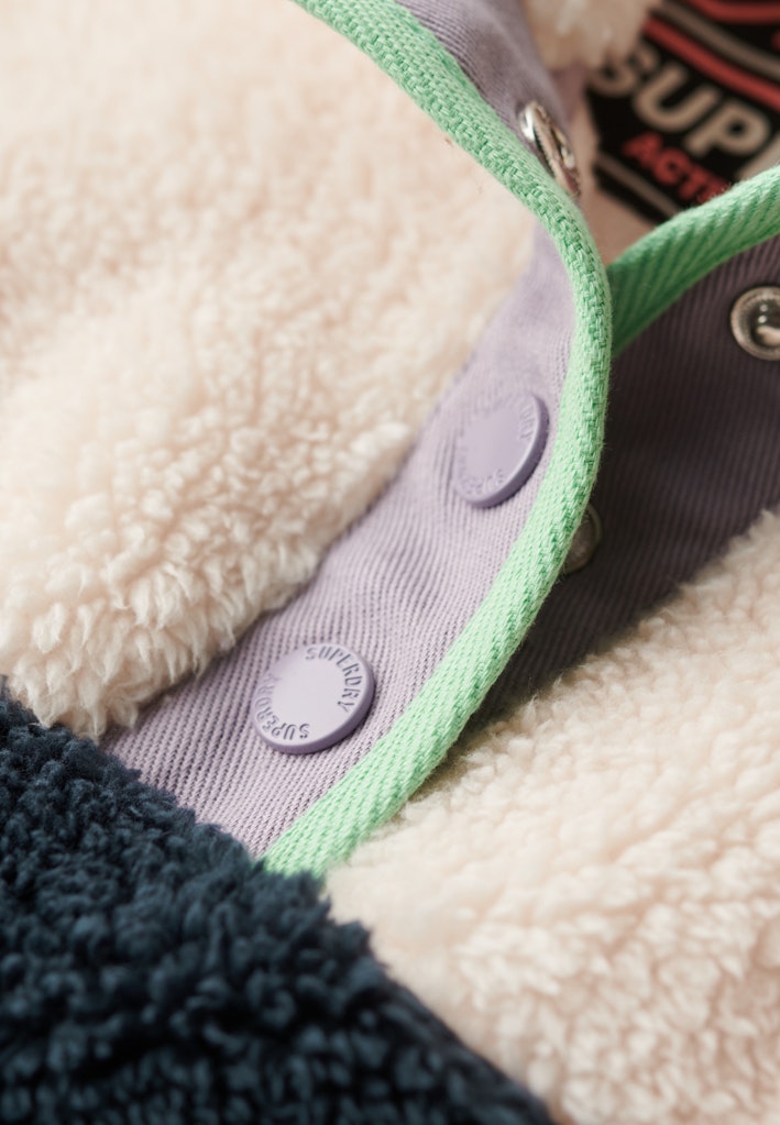 Super Soft Mash Up Half Zip-Rice White-Neck button detail