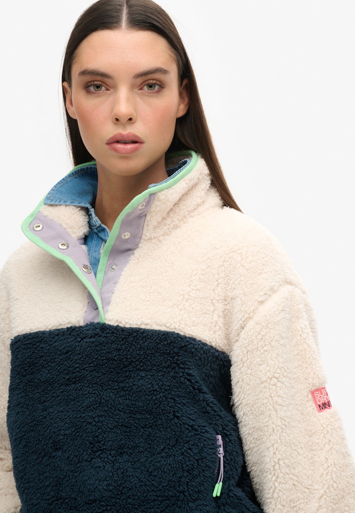 Super Soft Mash Up Half Zip-Rice White-Close up view