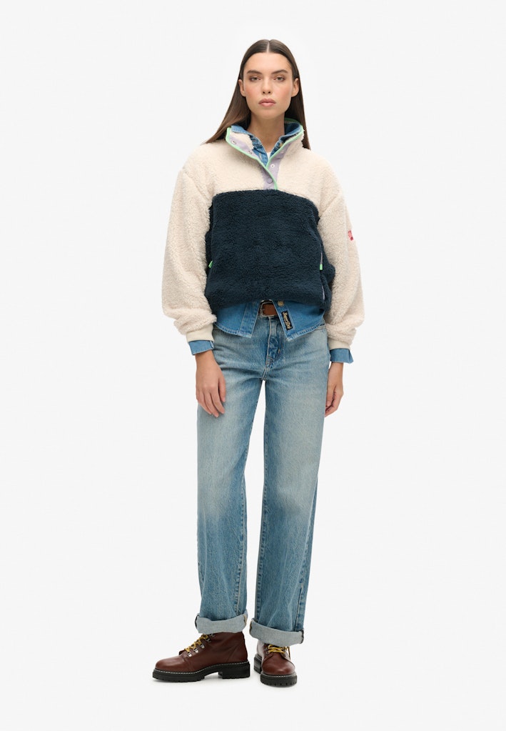 Super Soft Mash Up Half Zip-Rice White-Full model view