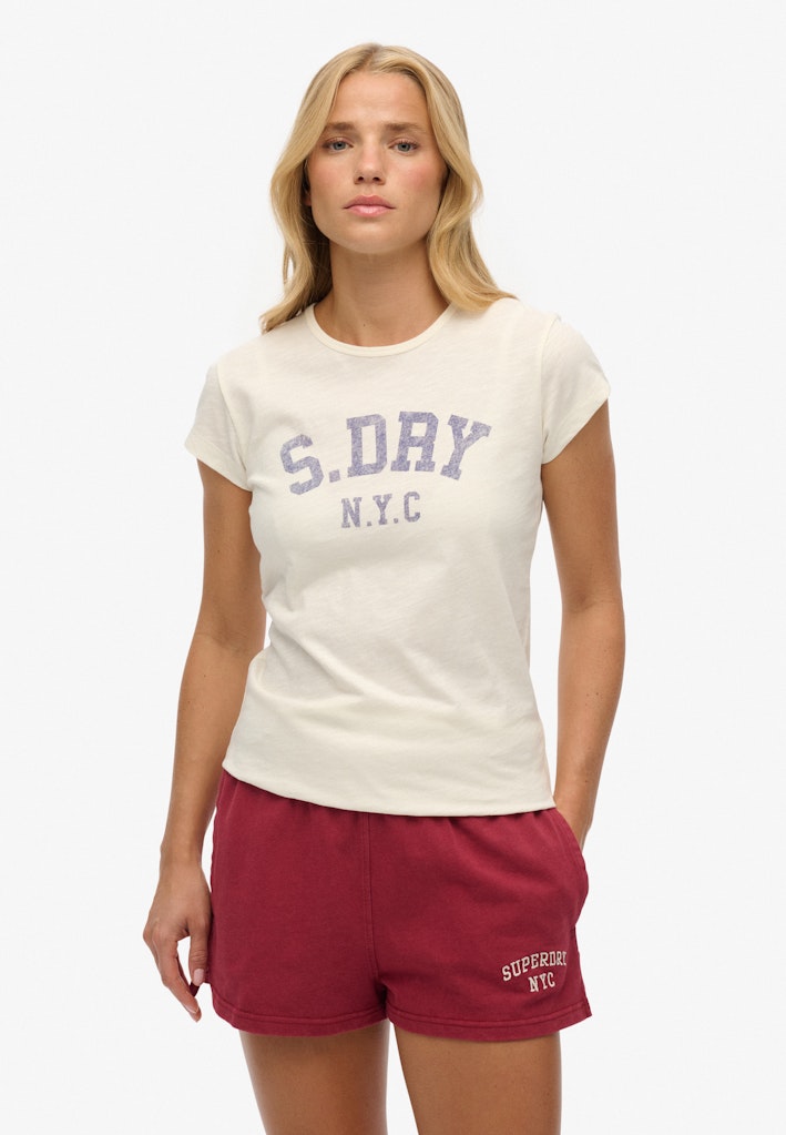 Superdry Ladies Athletic Essential Slub Tee-Off White Off White front view