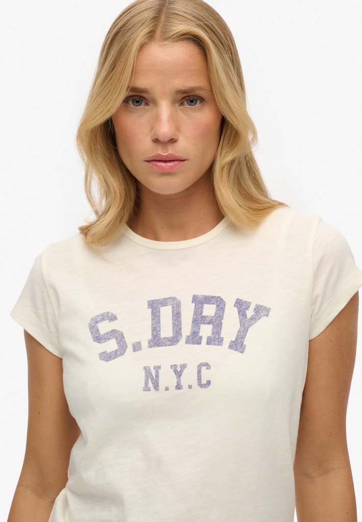 Athletic Essential Slub Tee-Off White-Chest logo close up