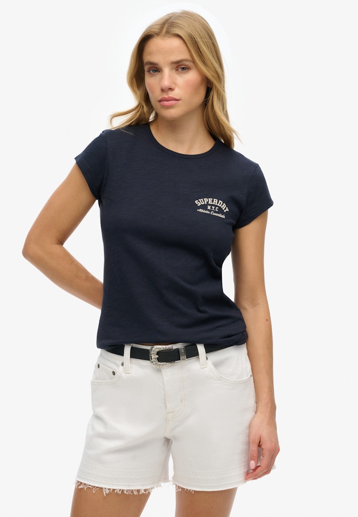 Superdry Ladies Athletic Essential Slub Tee-Eclipse Navy Eclipse Navy model front view