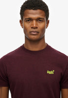 SUPERDRY Essential Logo Emb Tee-Tawnty Port Marl/fluro Yellow Tawnty Port Marl/Fluro Yellow model front view