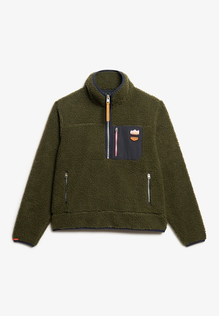 Vintage Retro Half Zip Fleece-Army Khaki Green-Front view