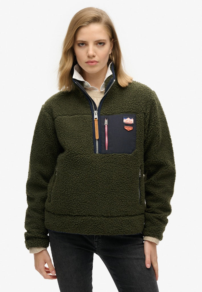 Vintage Retro Half Zip Fleece-Army Khaki Green