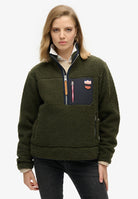 Superdry Ladies Vintage Retro Half Zip Fleece-Army Khaki Green Army Khaki Green front view