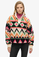 Superdry Ladies Super Soft Cream Terry Print Henley Cream Terry Print front view