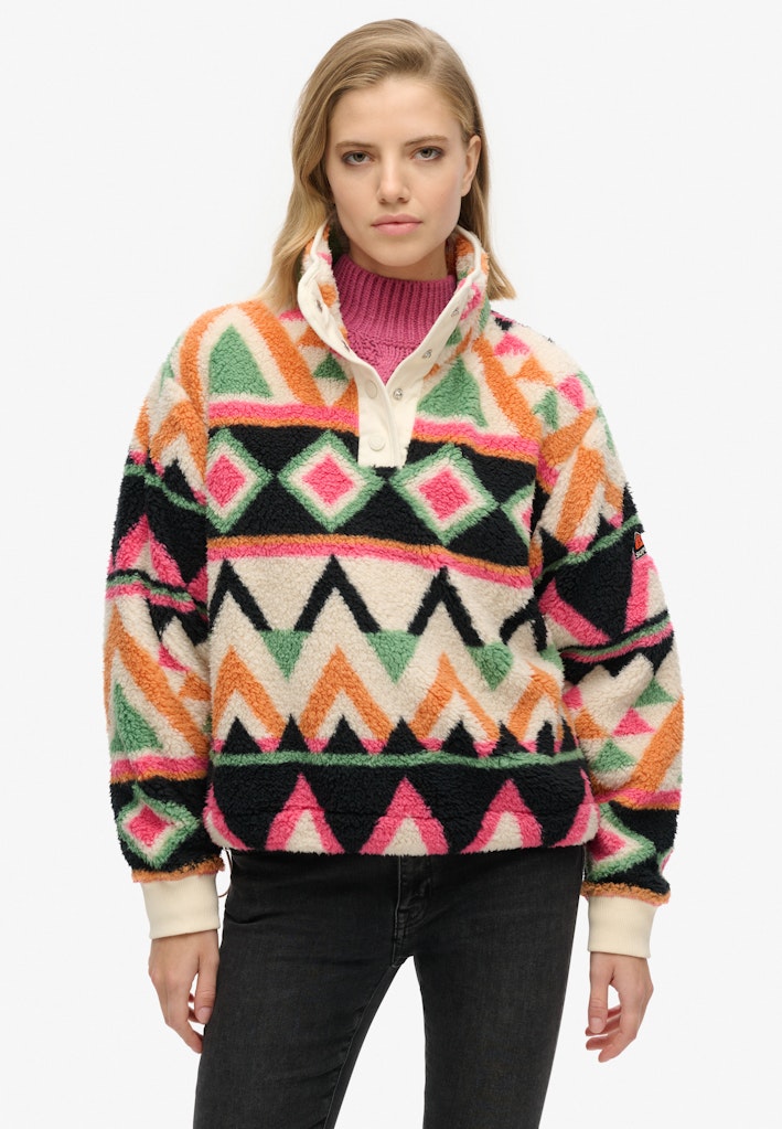 Superdry Ladies Super Soft Cream Terry Print Henley Cream Terry Print front view