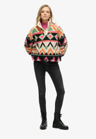 Superdry Ladies Super Soft Cream Terry Print Henley Cream Terry Print model front view