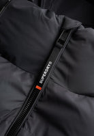 Hooded Sports Puffer Jacket-Ebony/ebony-Zip detail