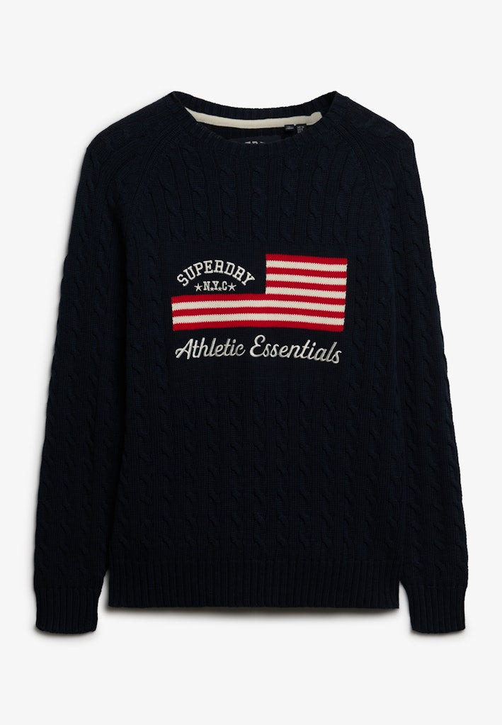 Slouchy Cable Flag Knit-Richest Navy