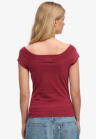 Ladies Ath Off Shoulder Pattern Top-Red Dot-Model Back View