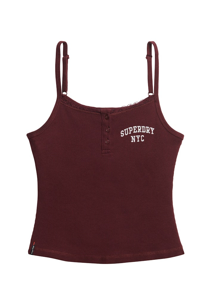 Ladies Athletic Embroider Button Cami-Port Red-Ghost Front View