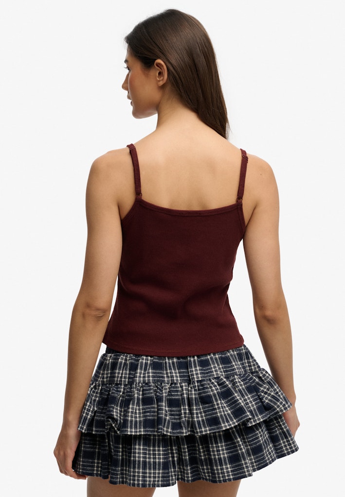 Ladies Athletic Embroider Button Cami-Port Red-Model Back View