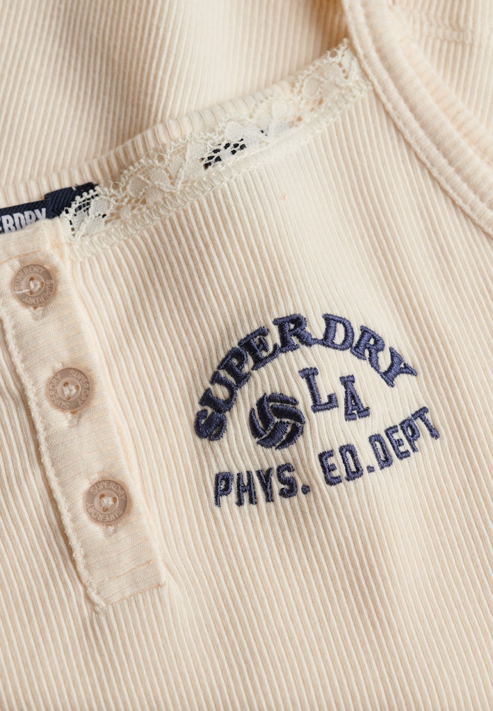 Ladies Athletic Embroider Button Cami-Off White-Logo View