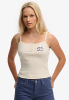 Superdry Ladies Athletic Embroider Button Cami-Off White Off White front view