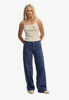 Superdry Ladies Athletic Embroider Button Cami-Off White Off White model front view