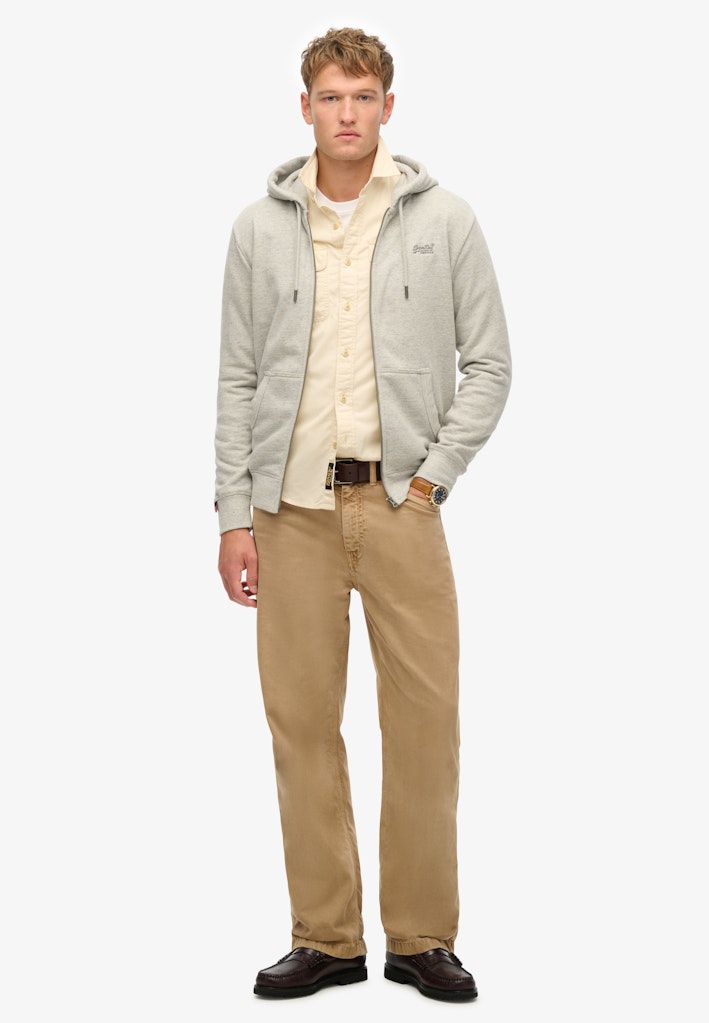 SUPERDRY Essential Logo Varsity Grey Grindle Zip Hoodie Varsity Grey Grindle model front view