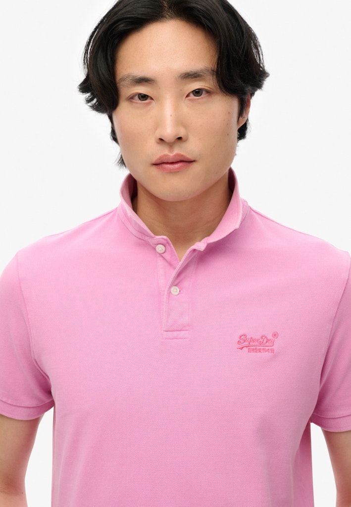Men's Vintage Destroy Polo-Fuchsia Pink-Closer View of the Front