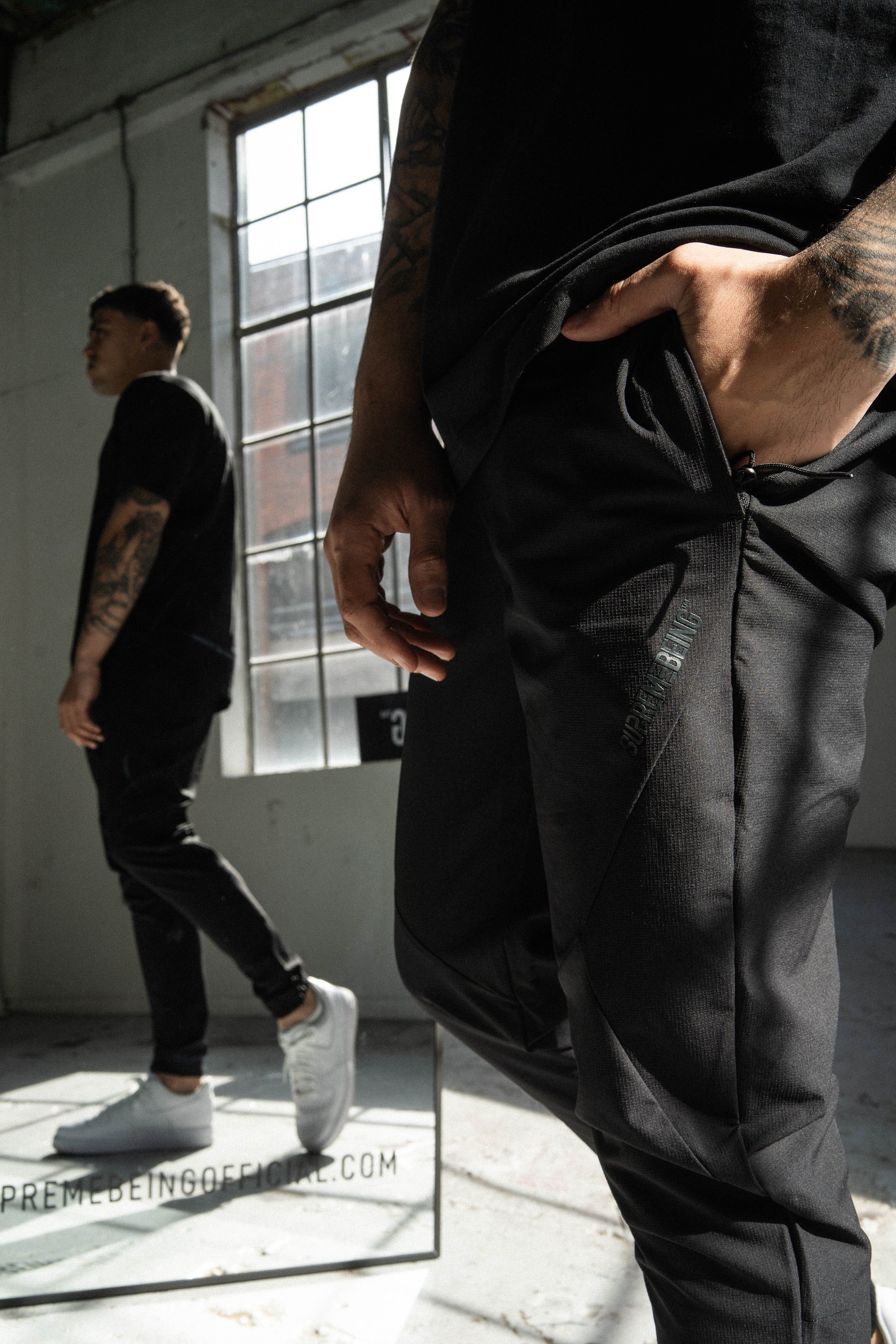 Supreme Being Tecnica Jogger Black Black model front view