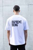 Supreme Being Atom Oversized White Tee White model front view