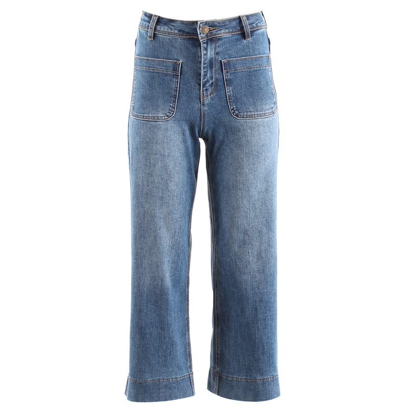 RANT & RAVE LADIES Tavie Mid Blue Crop Flare Jeans MID BLUE front view