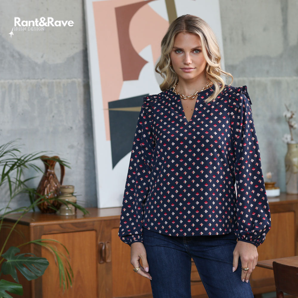 Ladies Taya Navy Top-Closer View of the Front