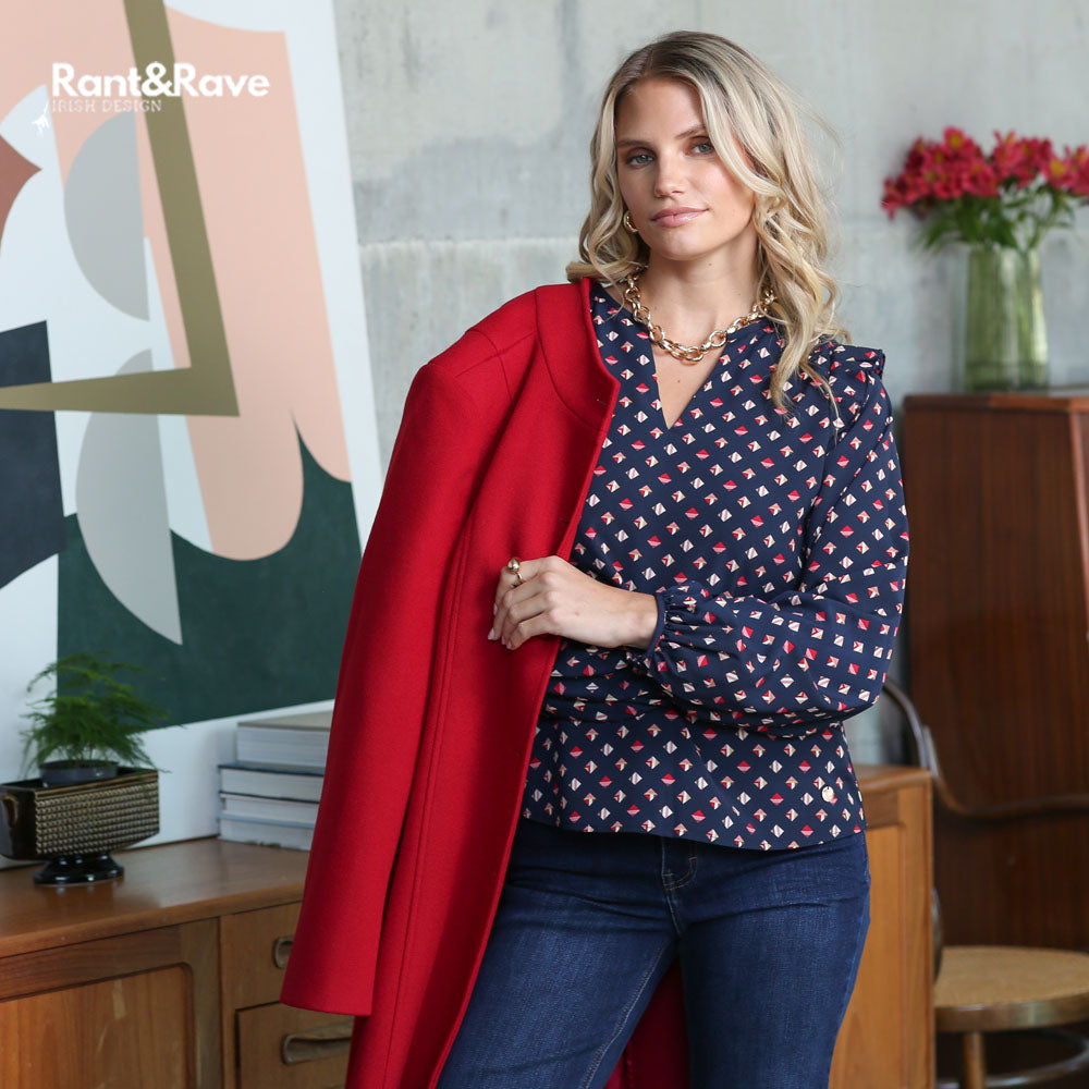Ladies Taya Navy Top-Showing the Front of the Top and Showcasing the Amanda Coat