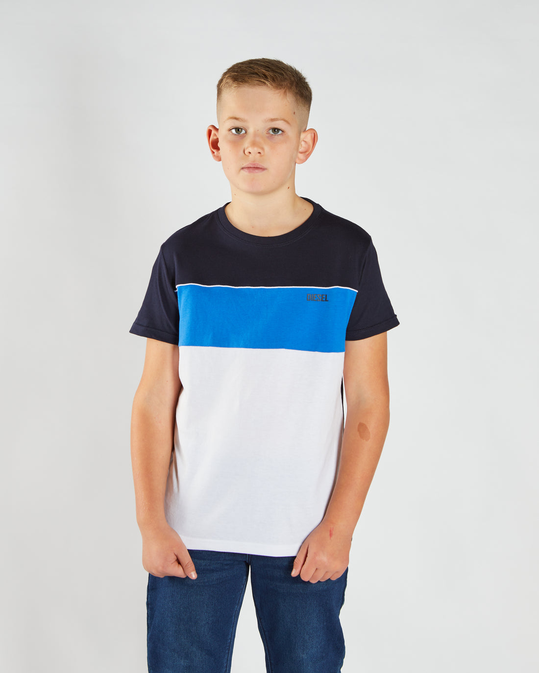 Boy's Tony Navy/Blue/White Tee-Model Front View