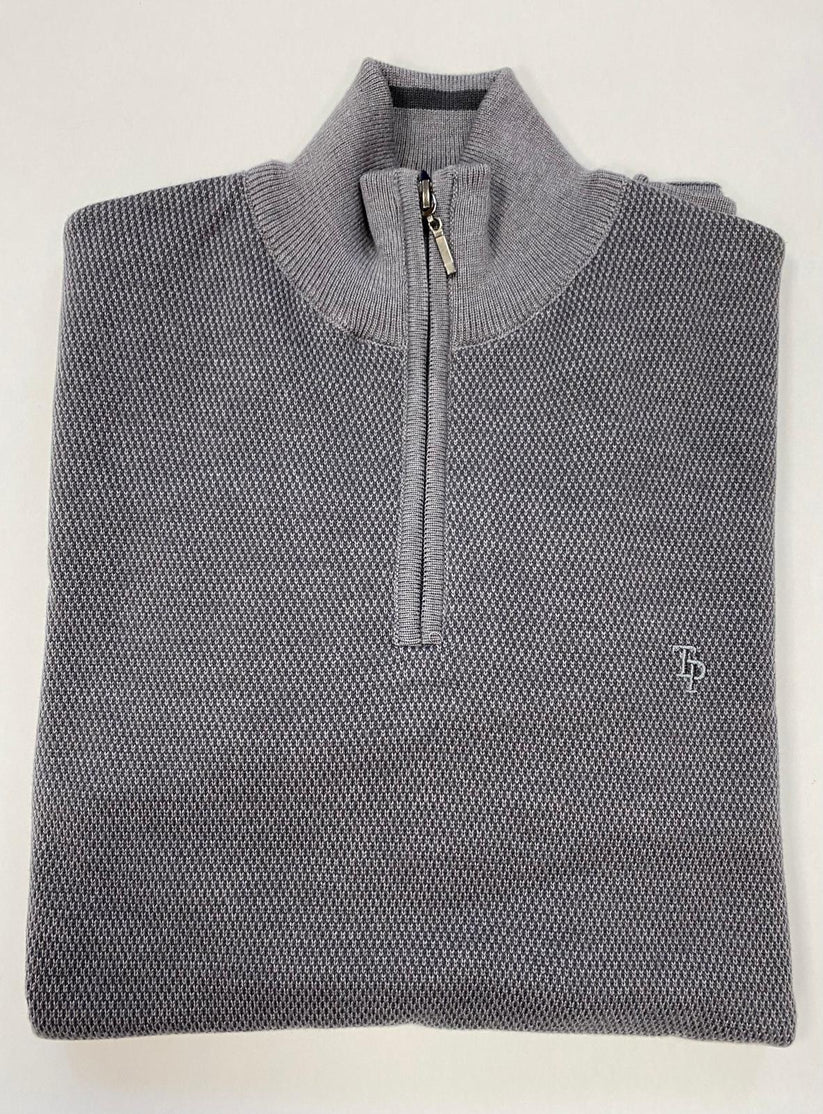 Knitted Grey/Charcoal 1/4 Zip Jumper and TP logo on the front