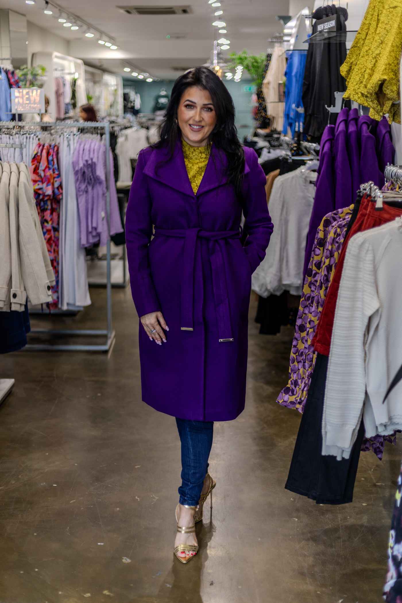 Tina in Bernie Purple Coat