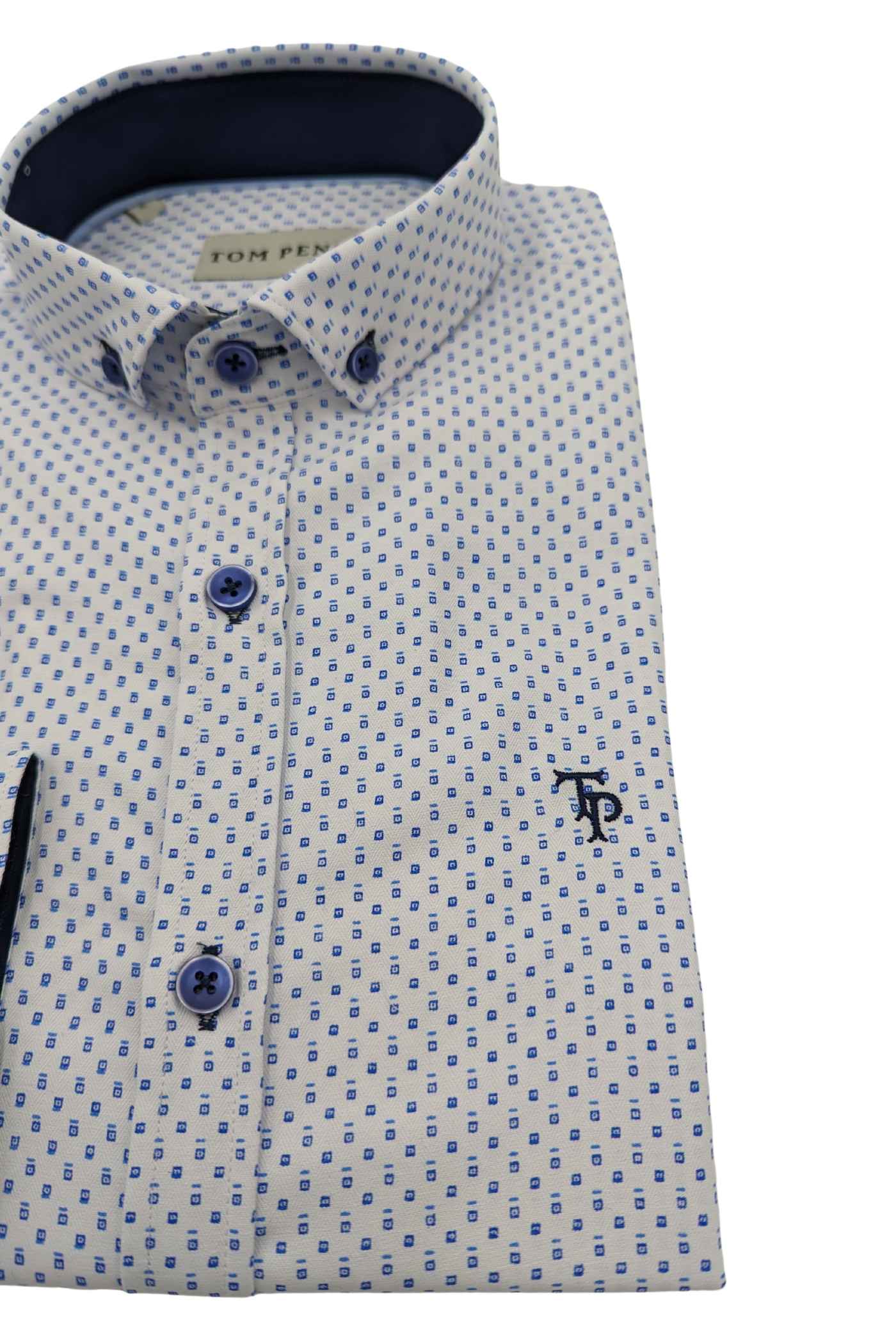 Tom Penn Long Sleeve White/Blue Shirt-Detail view