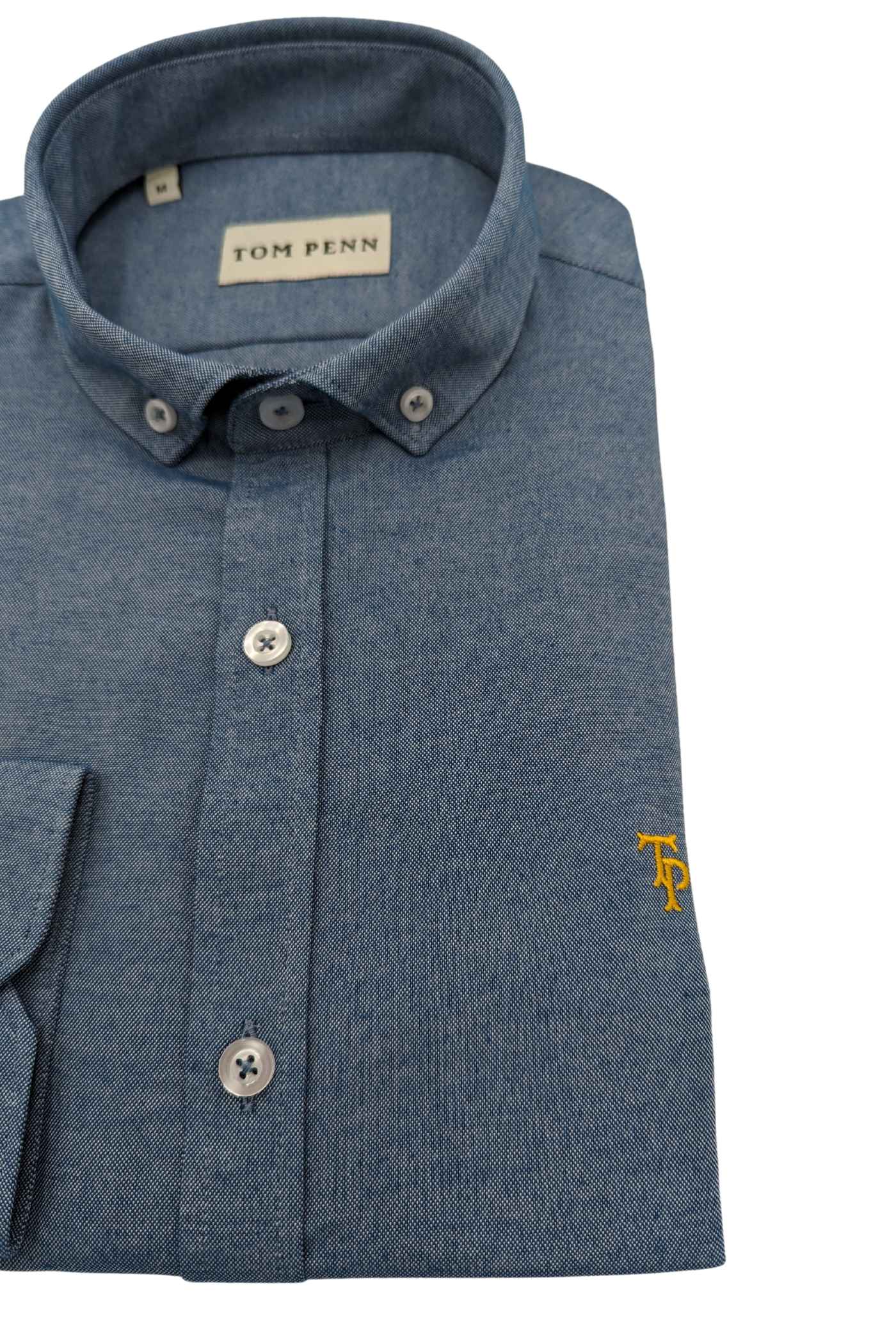 Tom Penn Slim fit Button Down Aqua Shirt-Detail view