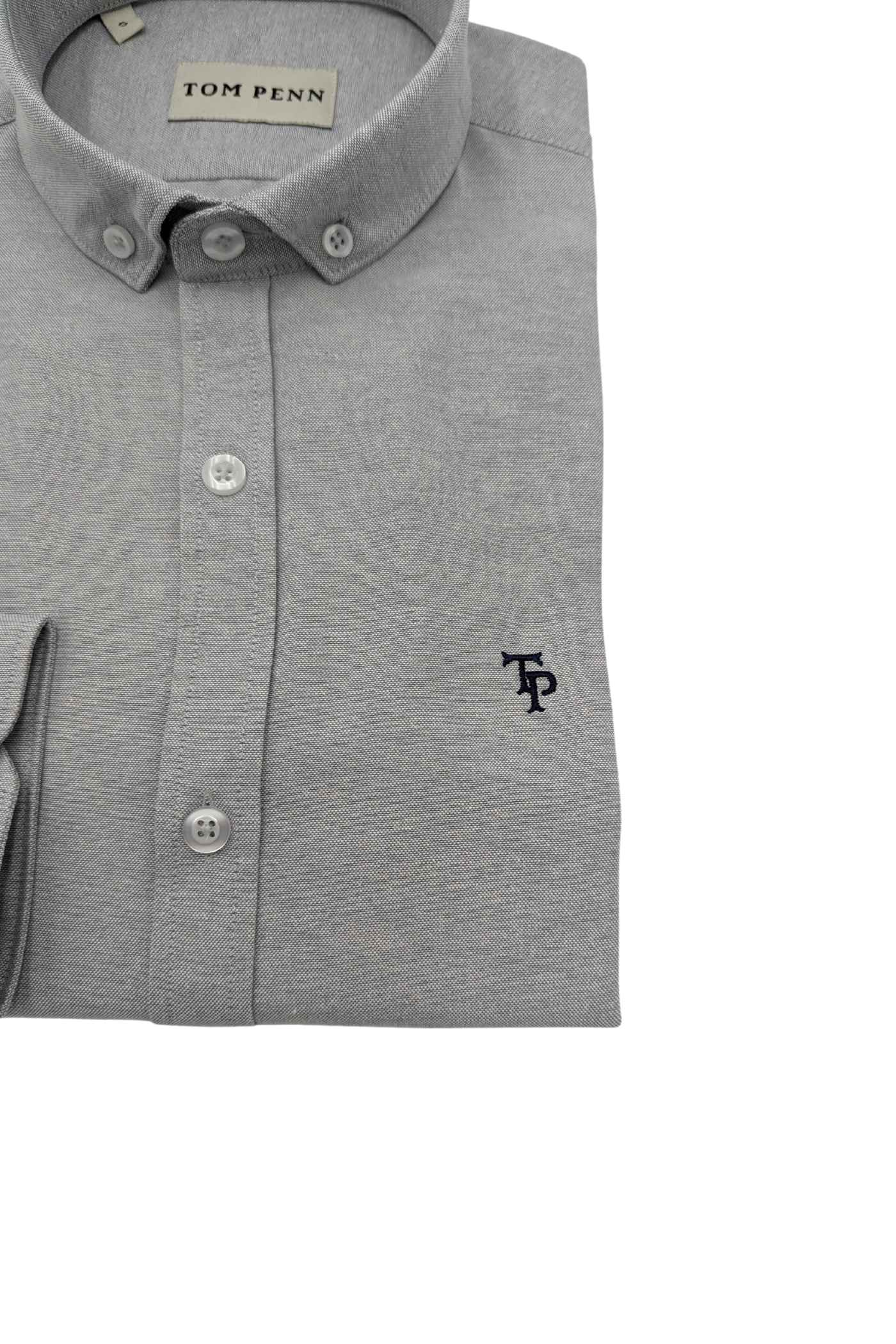 Tom Penn Slim fit Button Down Silver Shirt-Detail view