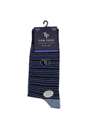tom penn Tom Penn Navy Blue Grey Stripe Sock Navy Blue front view
